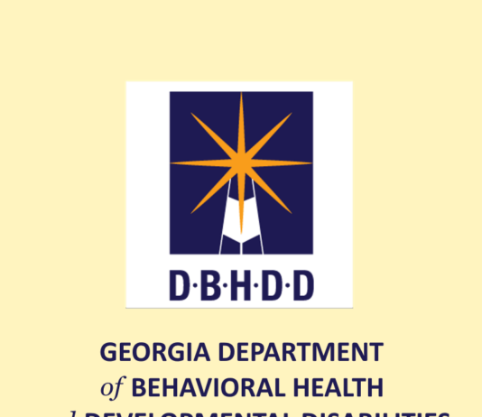 Budget woes for Georgia Department of Behavioral Health and Developmental Disabilities Budget Woes: Logo in gold and white on navy blue DBHDD GA Dept Behavioral Health and developmental Disabilities.