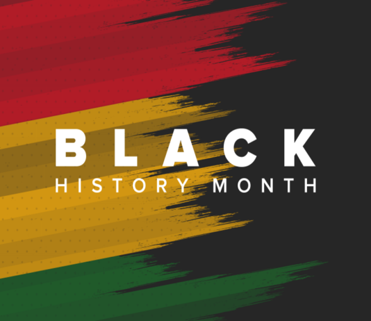 Campus free speech, police reform and lawmaker’s reflections on Black History Month PODCAST Black History Month: Three brustrokes of red, yellow & green on blcak background with white text "Black History Month"