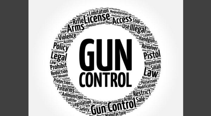 Gun licensing to be eliminated if proposed legislation enacted Gun licensing: Wordcloud circle with GUN CONTROL in center and related word forming the circle in black text on gray