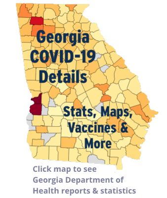 COVID-19 Georgia Details on county map og Georgia on white backgound