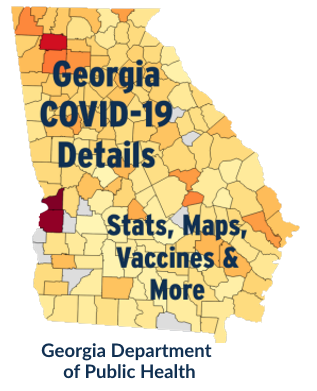 COVID-19 Georgia Details on county map og Georgia on dark navy backgound