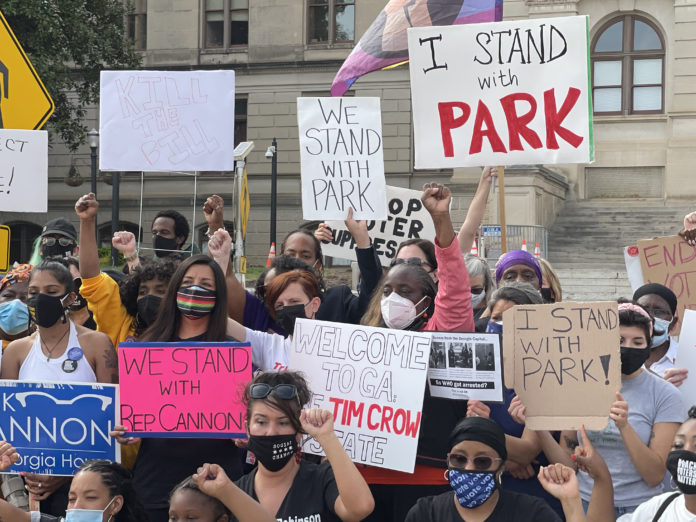 people protesting outside the Georgia capitol