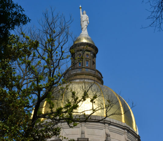 Crossover Day at the Gold Dome Atlanta, Georgia Capitol Building: Gold Dome closeup against clear blue sky