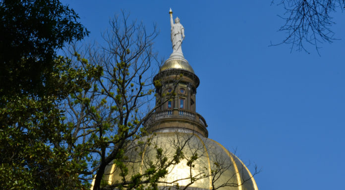Crossover Day at the Gold Dome Atlanta, Georgia Capitol Building: Gold Dome closeup against clear blue sky