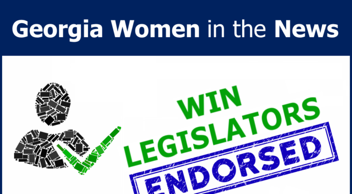 Legislative Breakfast, budget approvals and more from the Georgia Capitol PODCAST Gold Dome Debrief WIN 2021 legislators endorsement poster in navy & lime green on white.