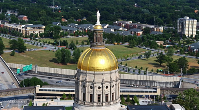 Top Georgia Senate Republican Miller to run for lt. governor Gold Dome Capitol building Atlanta, Georgia - aerieal view