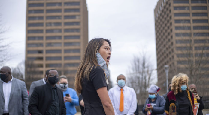 Democrat Bee Nguyen to run for Georgia secretary of state Asian lawmaker Bee Nyugen speaks to crowd outside