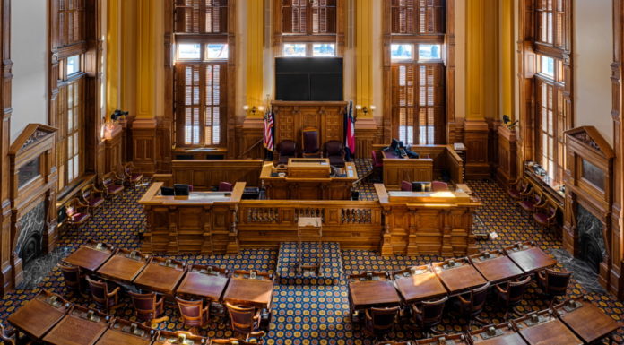 Senate GOP advances Gwinnett County commission overhaul Georgia Senate chambers with ornate antique furniture and traditional architecture