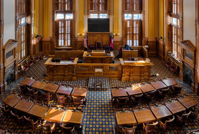 Georgia Senate chambers with ornate antique furniture and traditional architecture