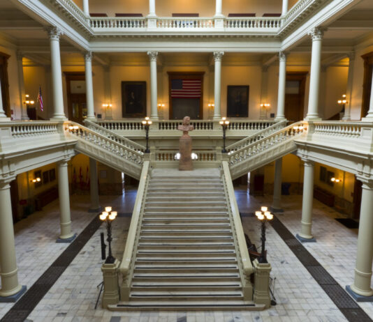 House GOP pushes more redistricting over Democrat objections A view of the main steps at the Georgia Capitol