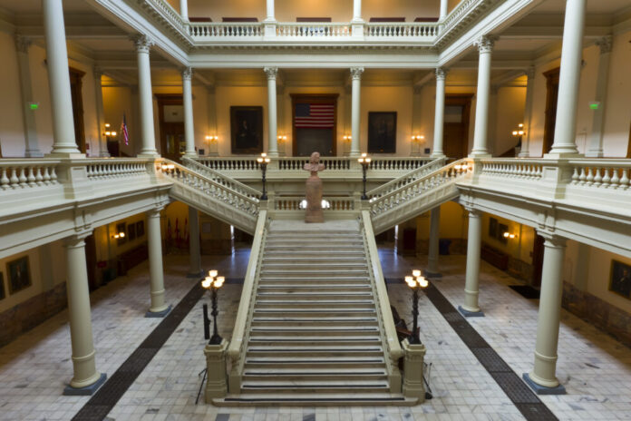 A view of the main steps at the Georgia Capitol