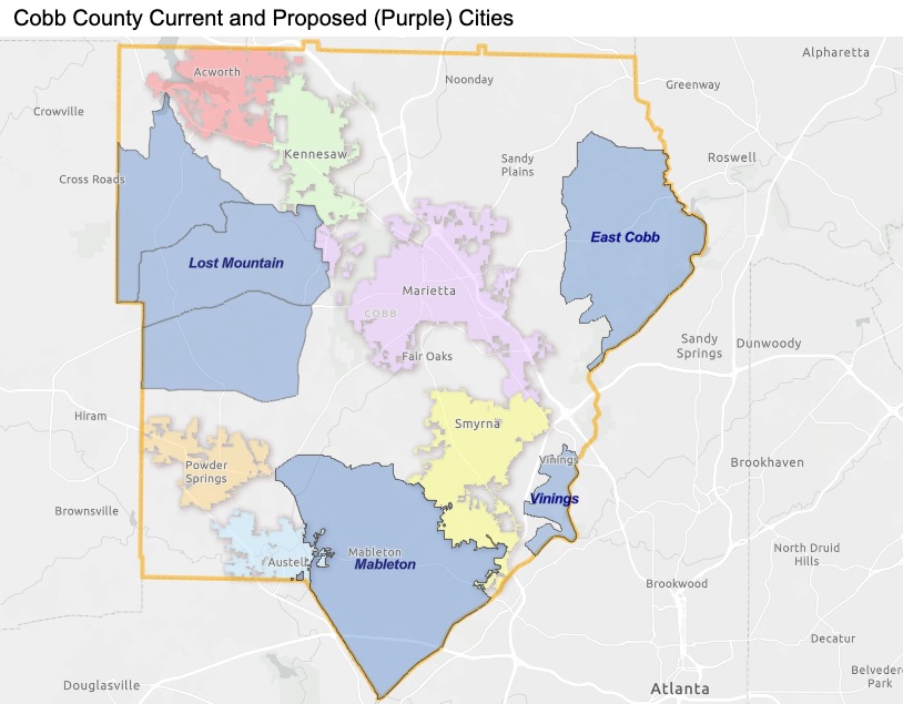 A map of the four cobb county proposed cities.