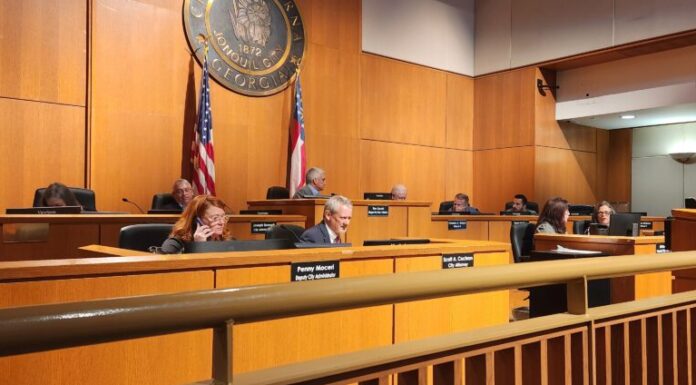 Smyrna takes first step to approve new city council wards several people sit in government chambers during an official meeting