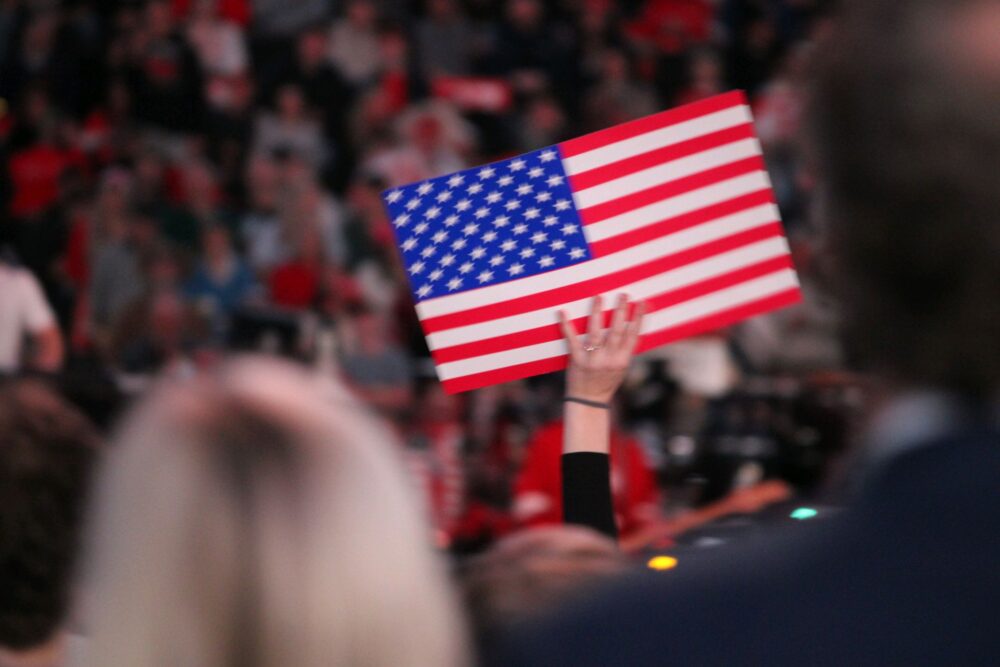 Patriotism on display. A unknown hand raised the American flag.