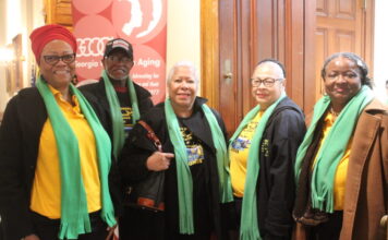 Seniors descended on the Capitol this week Councilwoman Diane Howard from Lithonia (l) with seniors from the East Dekalb at Bruce Street Senior Center (Zaire Breedlove/Fresh Take Georgia).