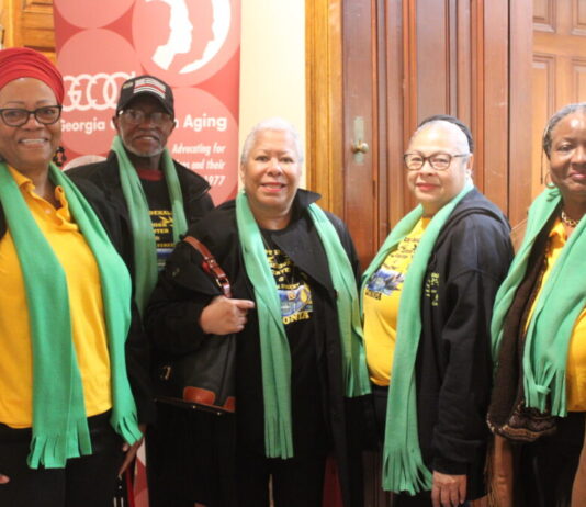 Seniors descended on the Capitol this week Councilwoman Diane Howard from Lithonia (l) with seniors from the East Dekalb at Bruce Street Senior Center (Zaire Breedlove/Fresh Take Georgia).