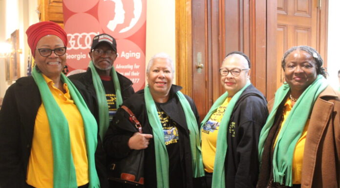 Seniors descended on the Capitol this week Councilwoman Diane Howard from Lithonia (l) with seniors from the East Dekalb at Bruce Street Senior Center (Zaire Breedlove/Fresh Take Georgia).