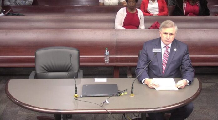 Georgia Higher Education Senate Committee votes to eliminate DEI GA Senator Marty Harbin, R-Tyron, presents Senate Bill 120 to the Senate Higher Education Committee (Courtesy of Georgia General Assembly).