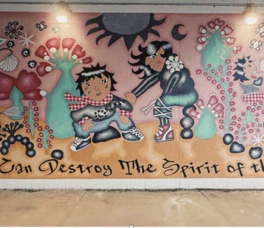 Painting the city with purpose: Living Walls’ fight for representation in Atlanta Karaoke Rodriguez’s “Nothing Can Destroy the Spirit of the Earth” on Arizona & DeKalb Avenue Hayley Schultz/Fresh Take Georgia).